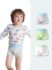 FREE FIT-Boyl's Cotton Boxer Briefs 3-Pack Underwear(Gray+White+Green)