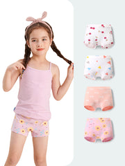 FREE FIT-Girl's Cotton Boxer Briefs 4-Pack Underwear(Sweet Daisy)