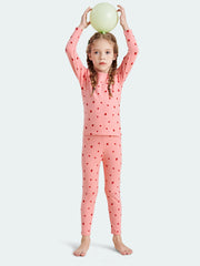 WARM FIT-Girl's 280g/㎡ Brushed Thermal Underwear Set for 5-15℃(Red Strawberry)
