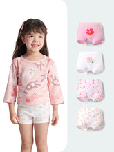 FREE FIT-Girl's Cotton Solid Color Boxer Briefs 4-Pack Underwear(Flower World)