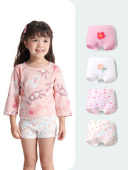 FREE FIT-Girl's Cotton Solid Color Boxer Briefs 4-Pack Underwear(Flower World)