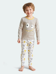 WARM FIT-Boy's 280g/㎡ Brushed Thermal Underwear Set for 5-15℃(Cute Monste)