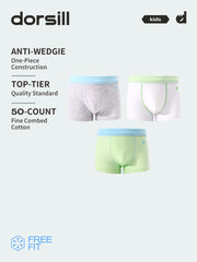 FREE FIT-Boyl's Cotton Boxer Briefs 3-Pack Underwear(Gray+White+Green)
