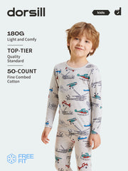 FREE FIT-Boy 180g/㎡ Multi-Scene Pajamas Set 10-20℃(Gray Airplane)