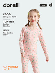 WARM FIT-Girl's 280g/㎡ Brushed Thermal Underwear Set for 5-15℃(Rose)