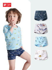 FREE FIT- Kids Boy Cotton Boxer Briefs 4 Packs Underwear(Car Dino)