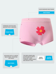 FREE FIT-Girl's Cotton Boxer Briefs 4-Pack Underwear(Sweet Daisy)