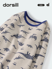 WARM FIT-Boy's 280g/㎡ Brushed Thermal Underwear Set for 5-15℃(Gray Dinosaur)