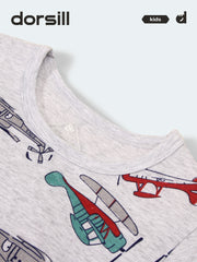 FREE FIT-Boy 180g/㎡ Multi-Scene Pajamas Set 10-20℃(Gray Airplane)