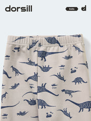 WARM FIT-Boy's 280g/㎡ Brushed Thermal Underwear Set for 5-15℃(Gray Dinosaur)