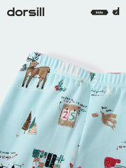 WARM FIT-Boy's 280g/㎡ Brushed Thermal Underwear Set for 5-15℃(Blue Christmas)