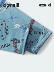 WARM FIT-Boy's 280g/㎡ Brushed Thermal Underwear Set for 5-15℃(Lake Blue Car)