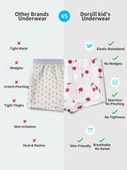 FREE FIT-Girl's Cotton Boxer Briefs 4-Pack Solid Color Underwear(Red+White+Green)