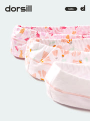 FREE FIT-Girl's Cotton Solid Color Boxer Briefs 4-Pack Underwear(Flower World)