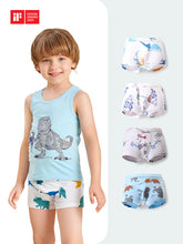 FREE FIT- Kids Boy Cotton Boxer Briefs 4 Packs Underwear(Moto Dino)