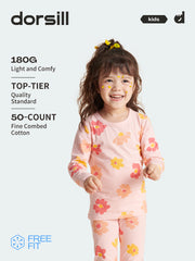 FREE FIT-Girl 180g/㎡ Multi-Scene Pajamas Set 10-20℃(Pink Flower)