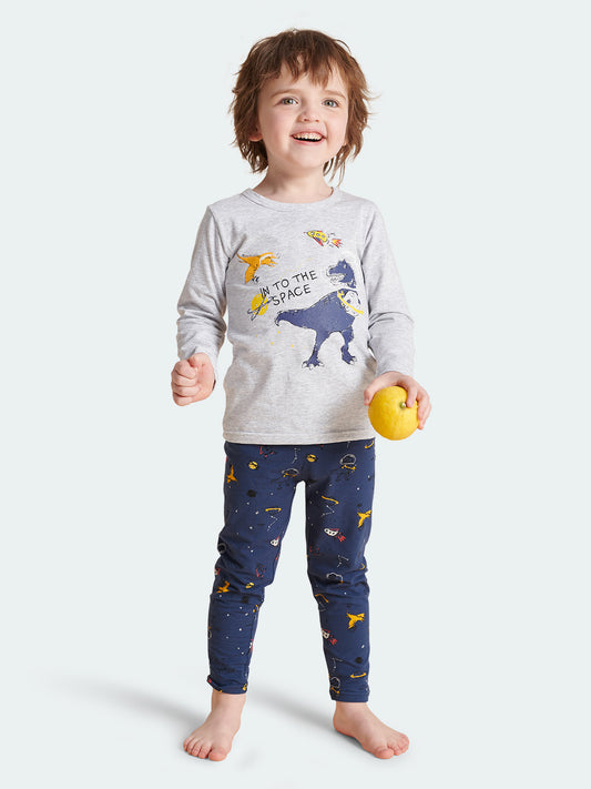 FREE FIT-Boy 180g Multi-Scene Pajamas Set 10-20℃(Gray Dinosaur)