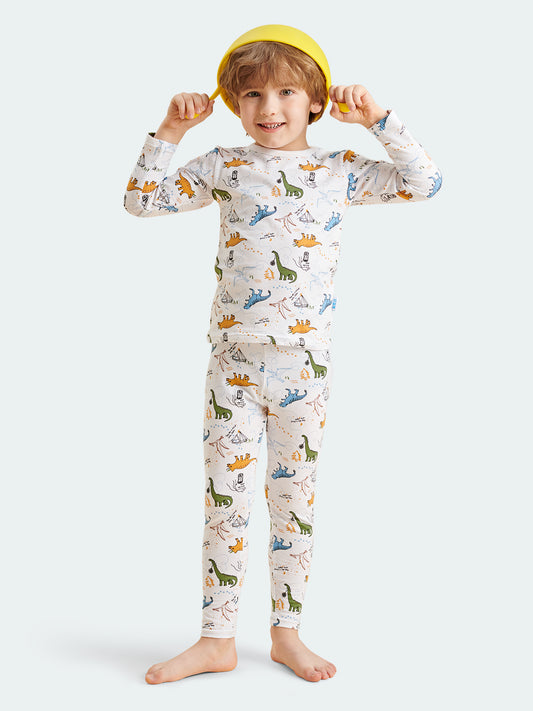 FREE FIT-Boy 180g Multi-Scene Pajamas Set 10-20℃(White Dinosaur)