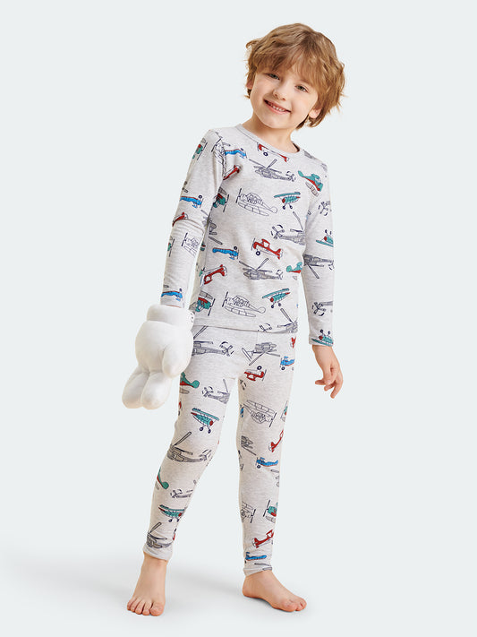 FREE FIT-Boy 180g Multi-Scene Pajamas Set 10-20℃(Gray Airplane)