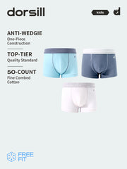 FREE FIT-Boy's Cotton Boxer Briefs 3-Pack Underwear(Dark Blue+Light Blue+White)