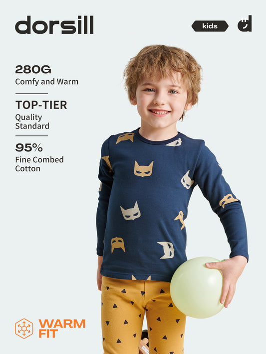 WARM FIT-Boy's 280g Thermal Underwear Set 5-15℃(Bat Mask)