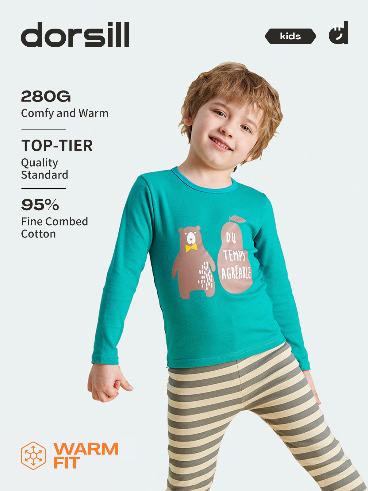 WARM FIT-Boy's 280g Thermal Underwear Set 5-15℃(Peanut Bear)