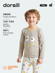 WARM FIT-Boy's 280g/㎡ Brushed Thermal Underwear Set for 5-15℃(Cute Monste)