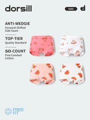 FREE FIT-Girl's Cotton Boxer Briefs 4-Pack Underwear(Watermelon & Dragon Fruit)