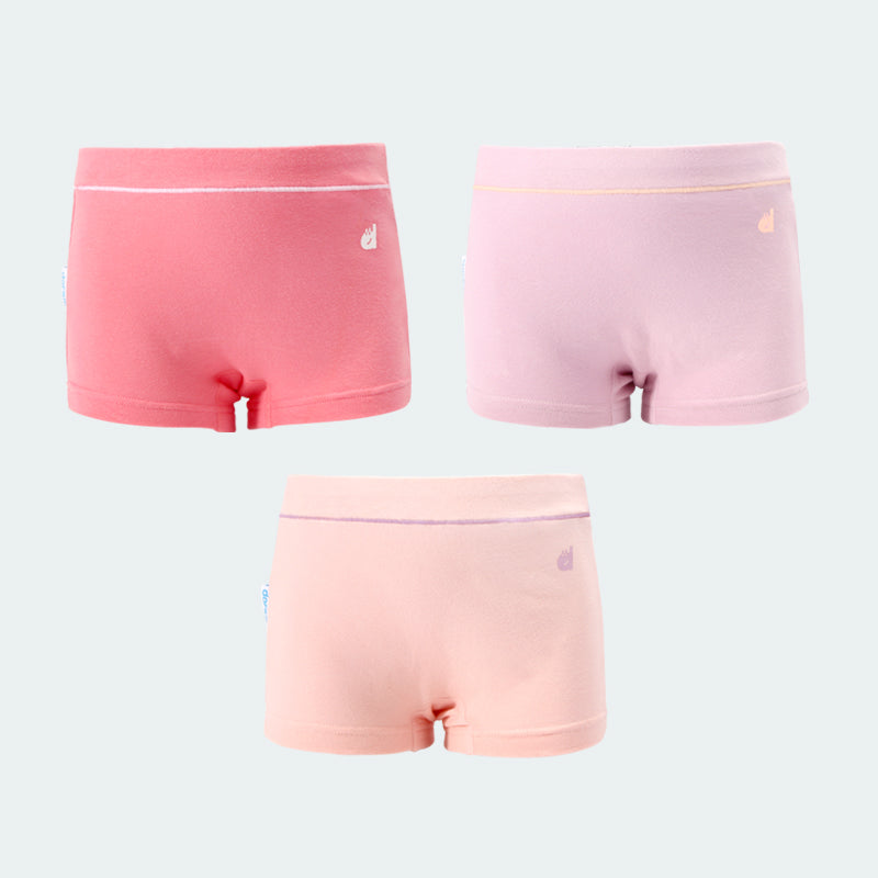 Girl 3-packs Cotton Boxer Briefs(Red+Purple+Pink)