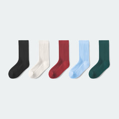 Women Cotton Solid Color Crew Socks 5-pack