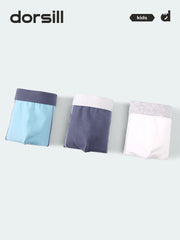 FREE FIT-Boy's Cotton Boxer Briefs 3-Pack Underwear(Dark Blue+Light Blue+White)