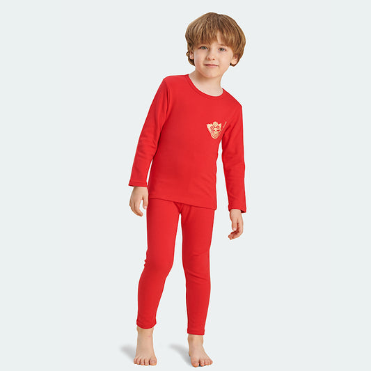 Kids Red  Brushed Pajamas Set for 4-14Y Children 5-15℃