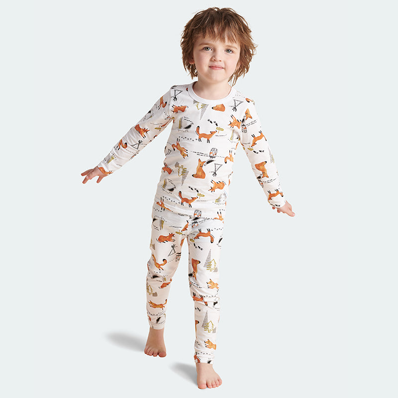 Kids Boy Cotton White Fox Pajamas Set For 3-14Y Children 10-20℃