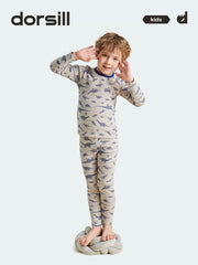 WARM FIT-Boy's 280g Thermal Underwear Set 5-15℃(Gray Dinosaur)