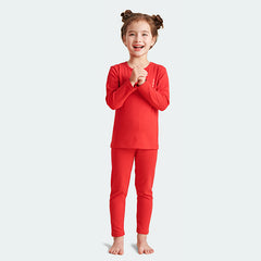 Kids Red  Brushed Pajamas Set for 4-14Y Children 5-15℃