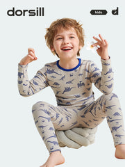 WARM FIT-Boy's 280g Thermal Underwear Set 5-15℃(Gray Dinosaur)