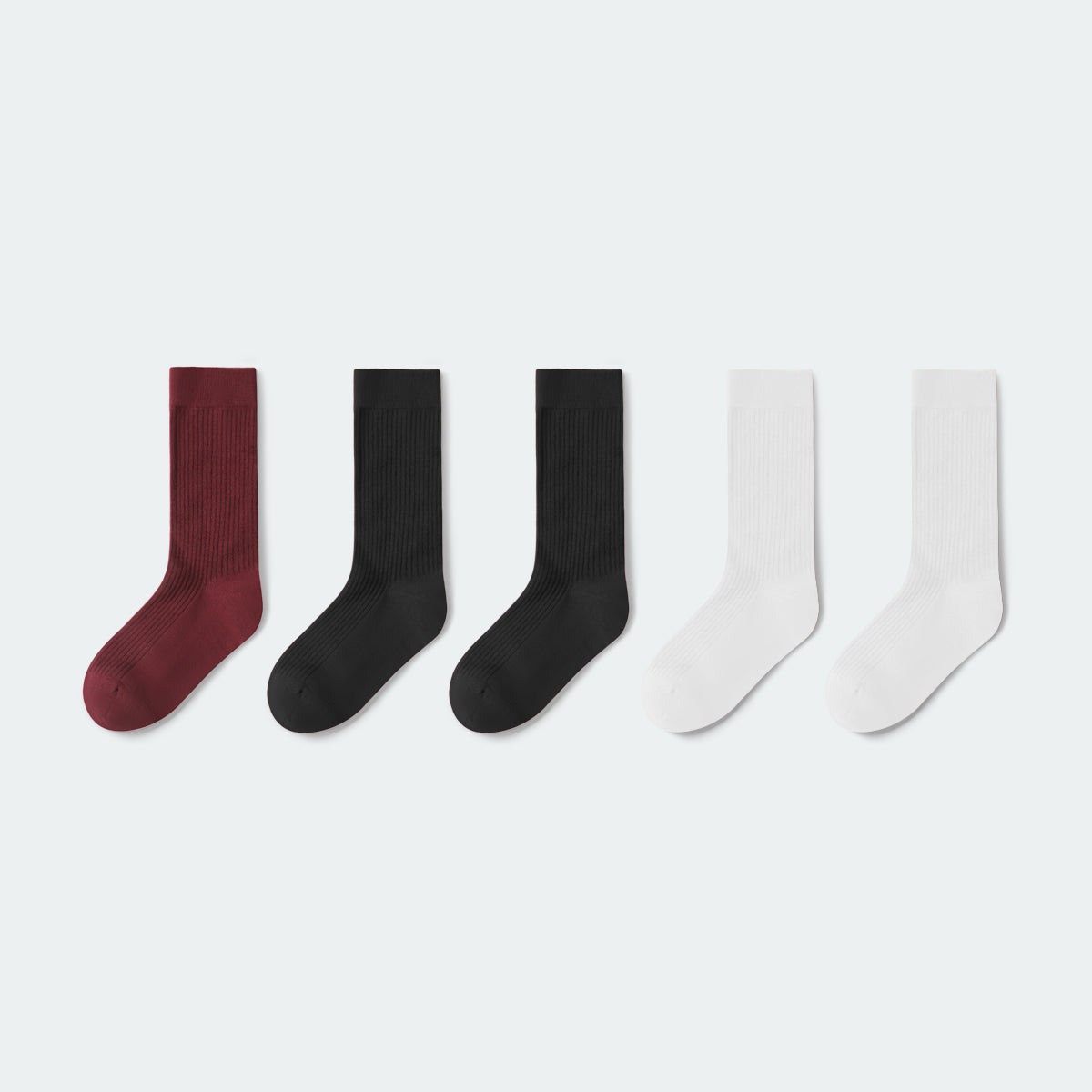 Women Solid Color Classic Ribbed Crew Socks 5-Packs