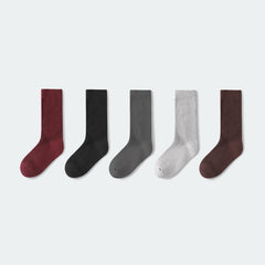 Women Solid Color Classic Ribbed Crew Socks 5-Packs