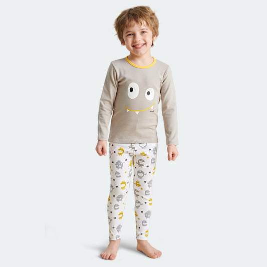 Boy's Cute Monster Brushed Pajamas Set for 4-14Y Children 5-15℃