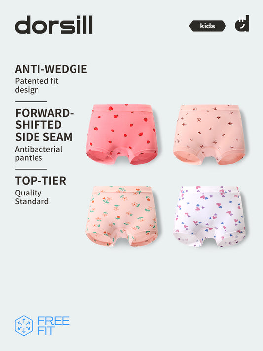 FREE FIT-Girl 4-Packs Cotton Underwear for 3-14Y（Strawberry flowers）