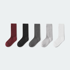 Women Solid Color Classic Ribbed Crew Socks 5-Packs