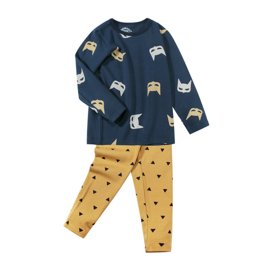 Boy's Bat Mask Brushed Pajamas Set for 4-14Y Children 5-15℃