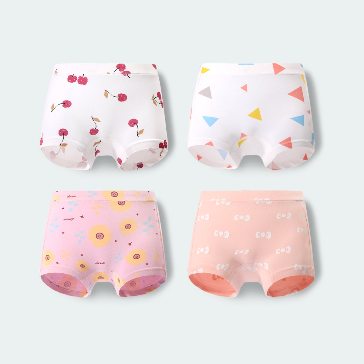 FREE FIT-Girl 4-Packs Cotton Underwear for 3-14Y（Strawberry flowers）